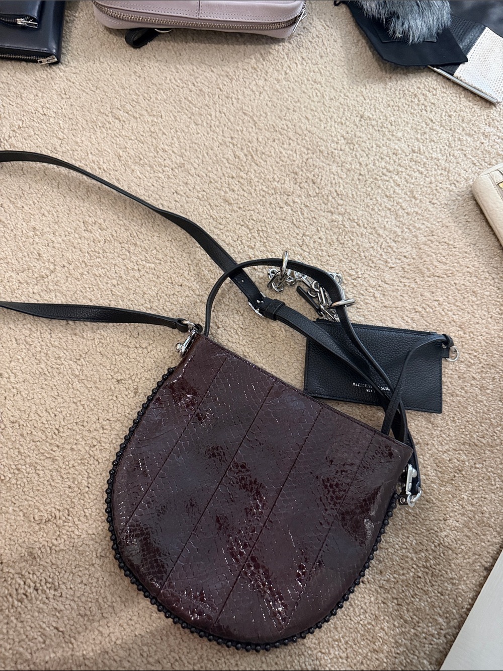 Alexander Wang Women's Dark Burgundy Patent Crossbody Mini Roxy Bag  Black Strap